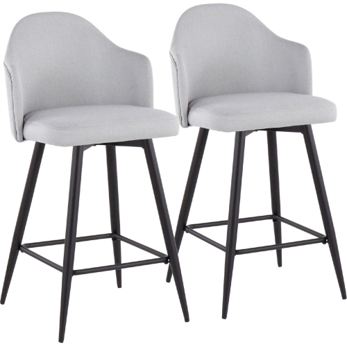 Ahoy 26" Counter Stool in Light Grey Fabric, Black Footrest & Black Metal (Set of 2)